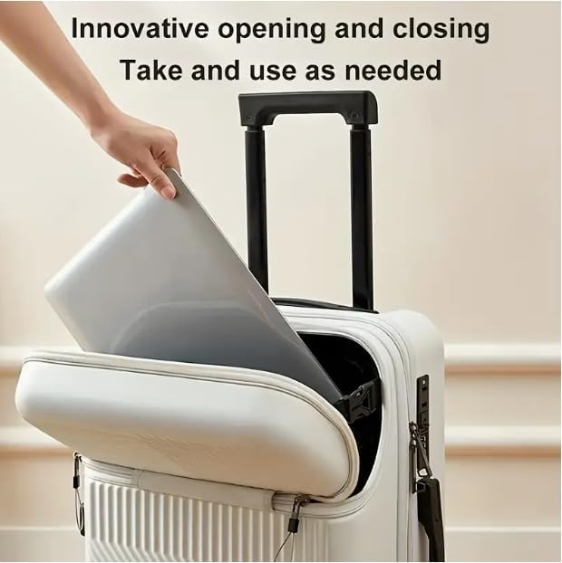 Slimme handbagage koffer met geïntegreerde bekerhouder, USB-poort en veilig TSA-slot. Perfect voor reizen.
