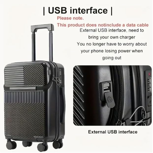 Compacte handbagagekoffer met handige bekerhouder, USB-oplader en TSA-slot voor zorgeloos reizen.