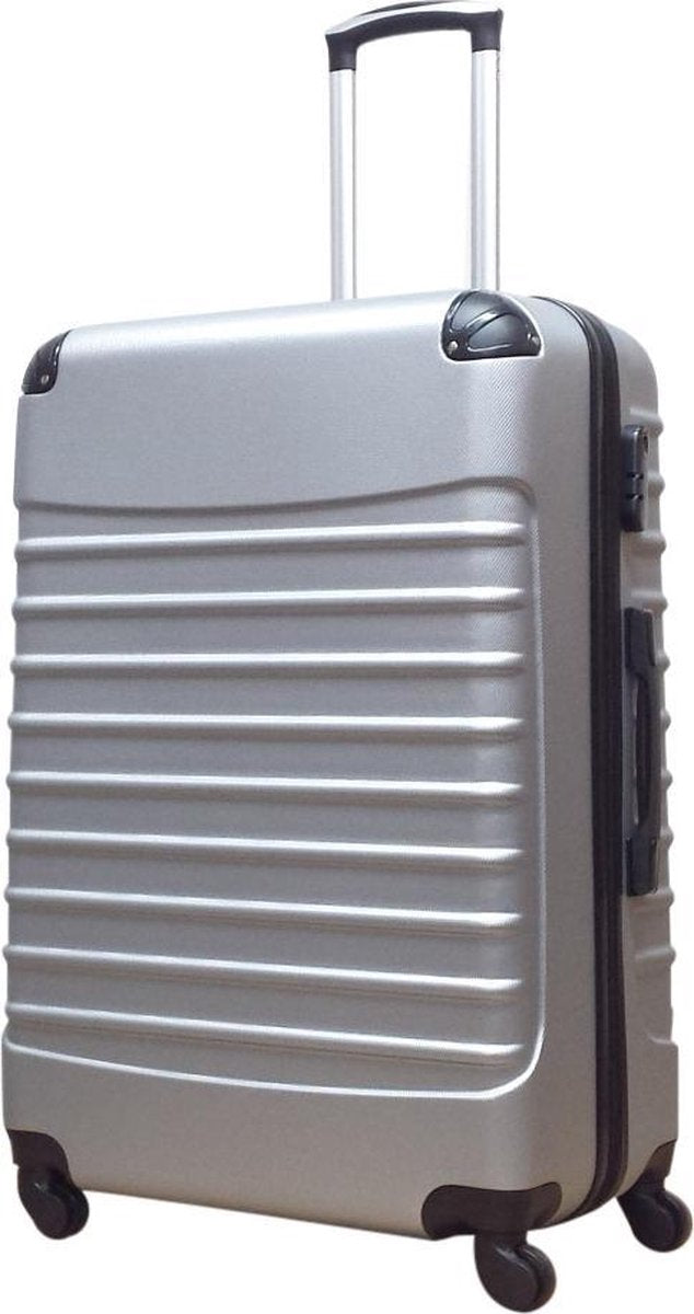 Grote hardschalen bagage trolley met vier soepele wielen en geïntegreerd cijferslot voor veilige reis.