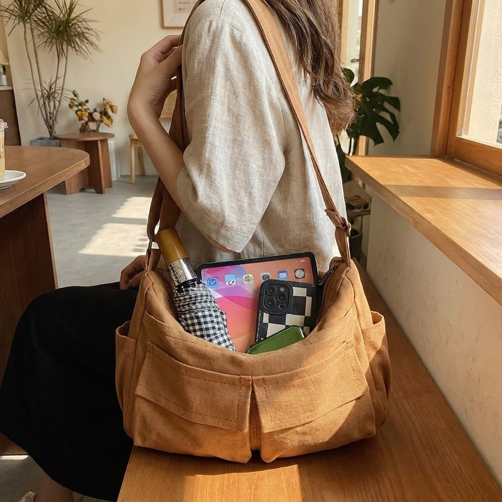 Unisex canvas crossbody tas; ideaal voor dagelijks gebruik en organisatie.