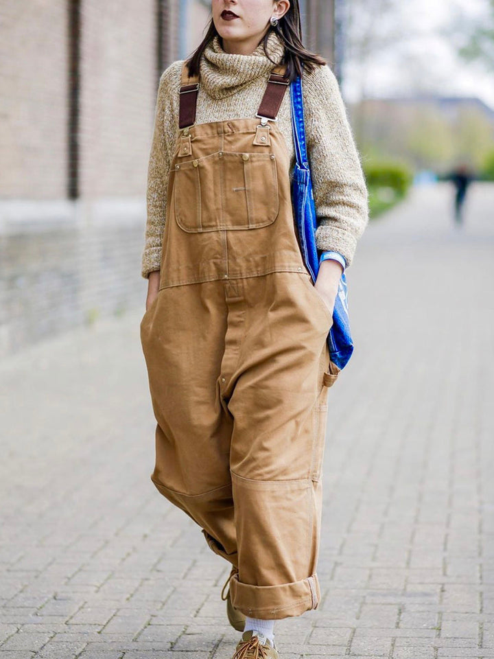 Stijlvolle unisex canvas dungaree werkoverall, een duurzame werk outfit met flexibele verstelbare bretels.