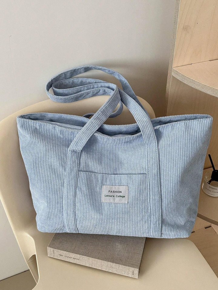 Unisex corduroy tote bag, groot formaat, ideaal als schooltas of werktas.