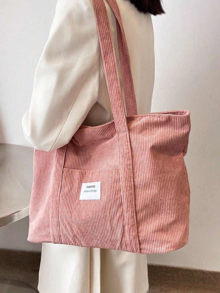 Corduroy tote bag, ruim en stijlvol, ideaal voor school, werk of weekendtrips.