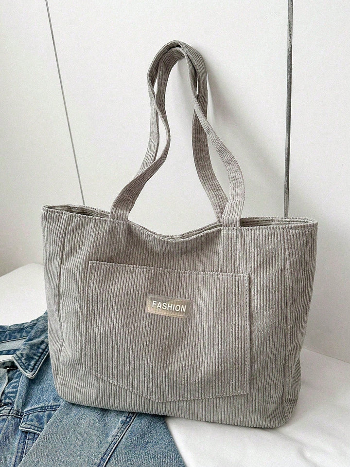 Grote corduroy totebag voor dames en heren, ideaal voor werk, school of vrije tijd.