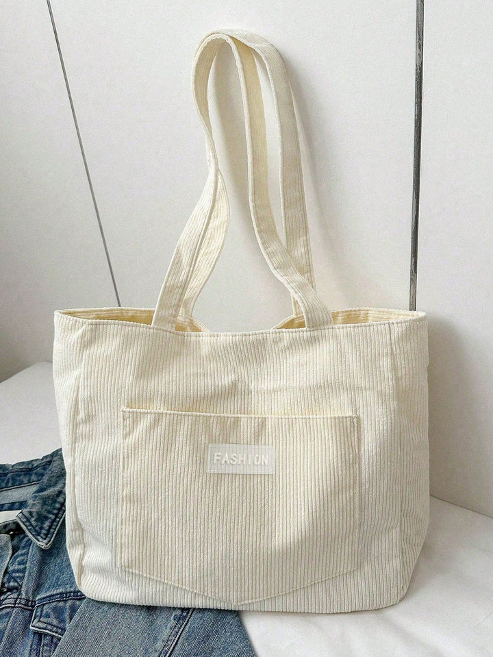 Duurzame unisex schoudertas van corduroy, groot formaat voor dagelijks gebruik.