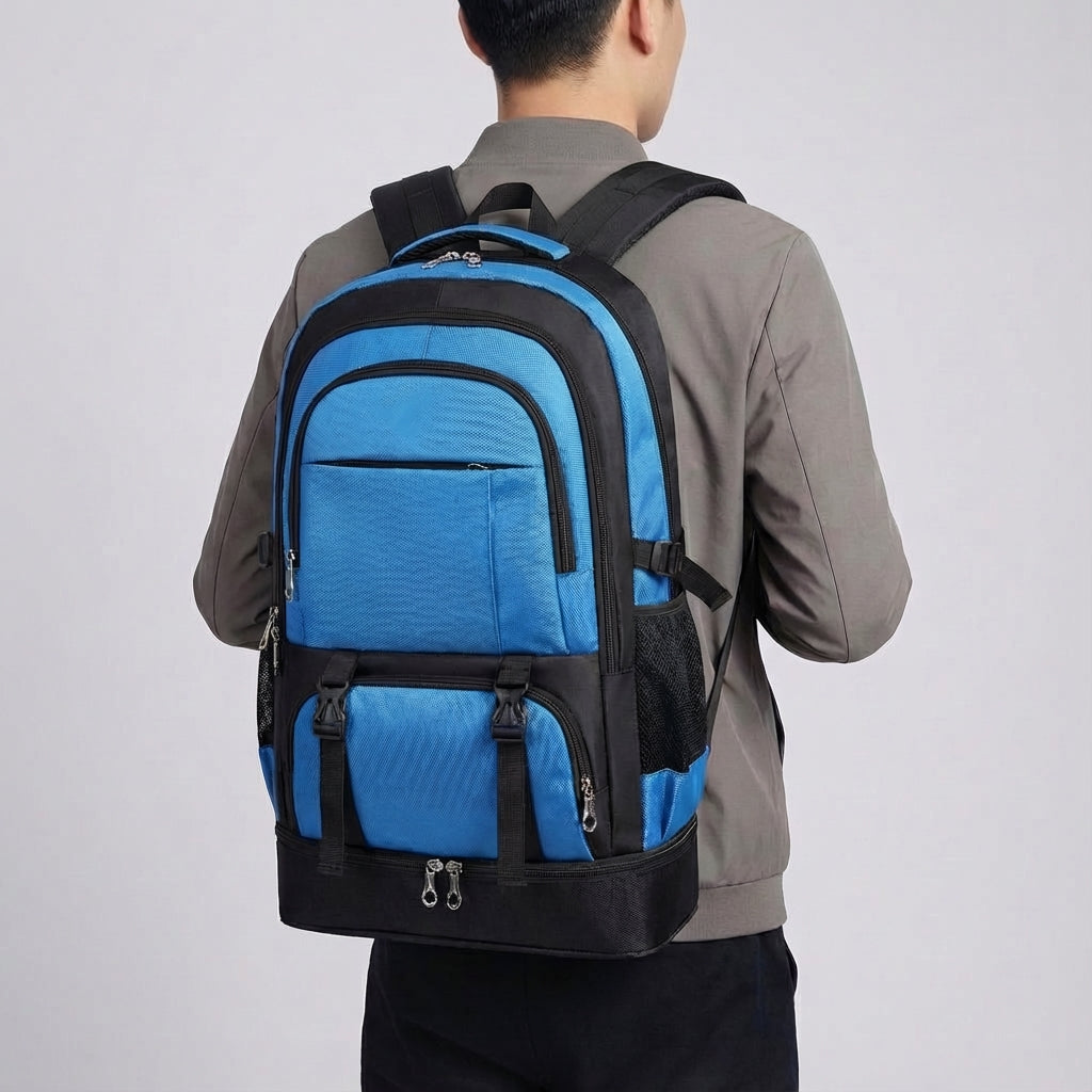 Grote capaciteit Expedion rugzak voor wandelen en kamperen, waterafstotend en uitbreidbaar voor extra bagage.