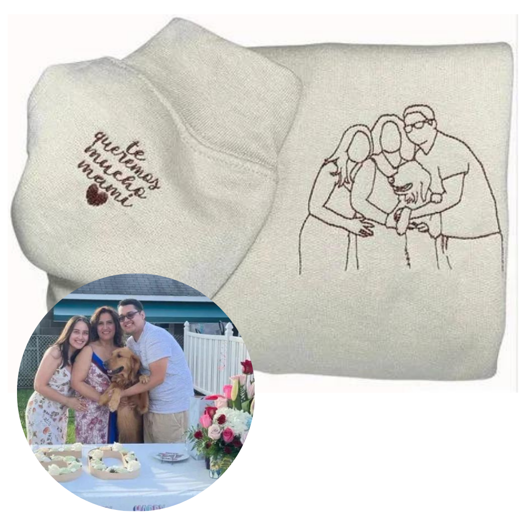 Unisex T-shirt of hoodie met uniek foto borduurwerk, jouw persoonlijke cadeau voor elke gelegenheid.