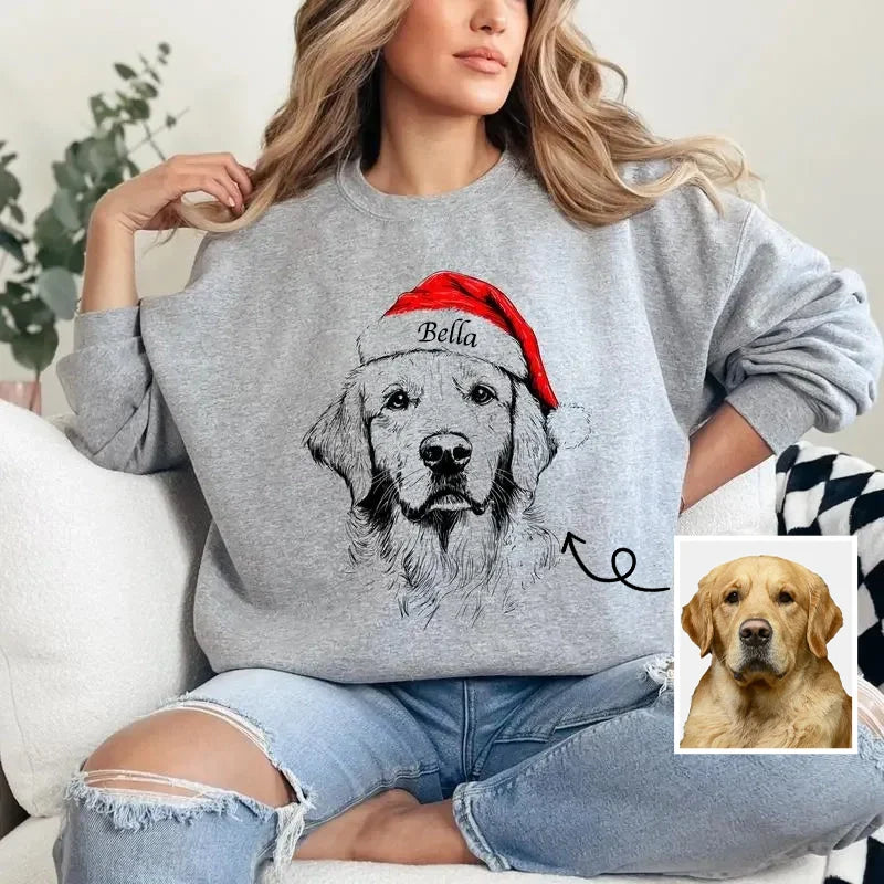 Unieke unisex kersttrui, gepersonaliseerd met foto van je favoriete huisdier. Warm en comfortabel.