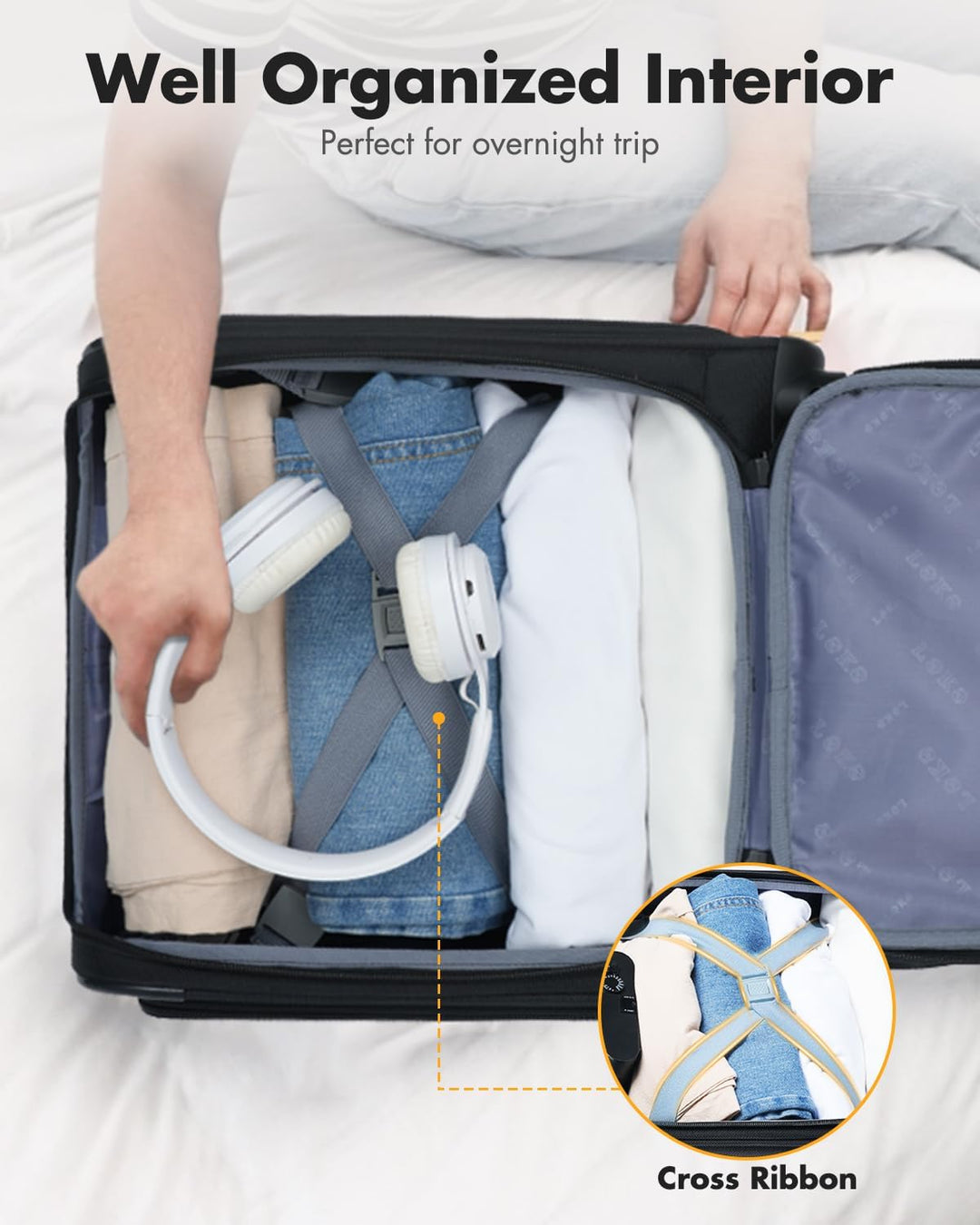 Compacte handbagage trolley, voorzien van spinnerwielen en een handig laptopvak voor al je reizen.