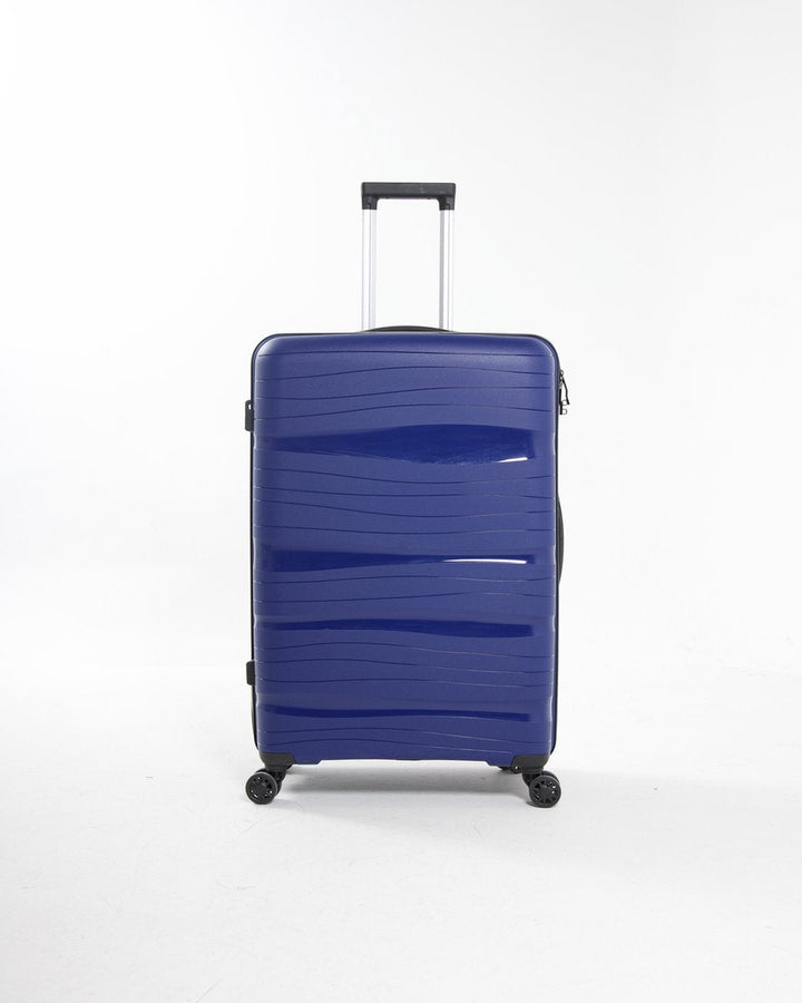 Detail van de robuuste harde schaal van de Oslo reiskoffer. Duurzame en veilige bagage voor lange reizen.