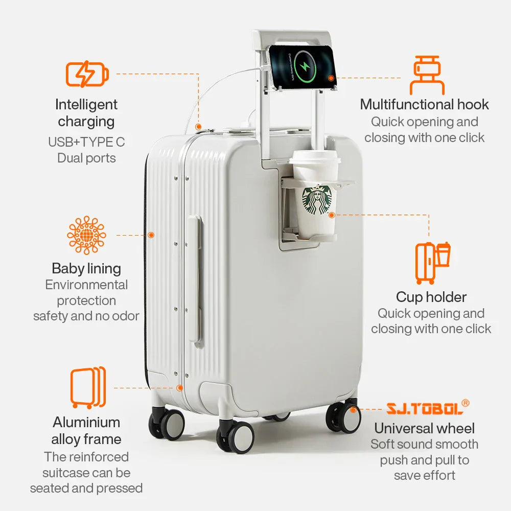 Zwarte hardshell koffer Turin met stevig aluminium frame, TSA slot en geïntegreerde USB poort voor opladen.