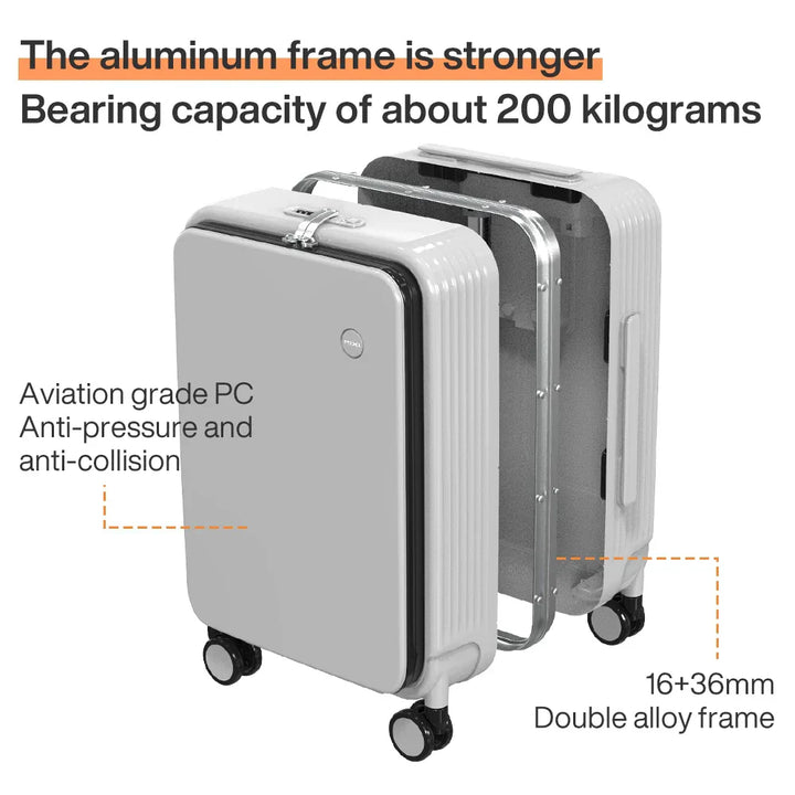 Grote hardshell ruimbagage koffer Turin met aluminium frame, USB oplaadpoort en dubbele spinnerwielen.