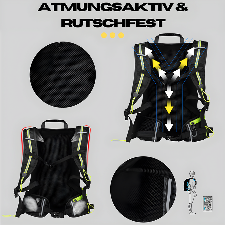 Multifunctionele unisex rugzak voor diverse outdooractiviteiten, inclusief hydratatie.