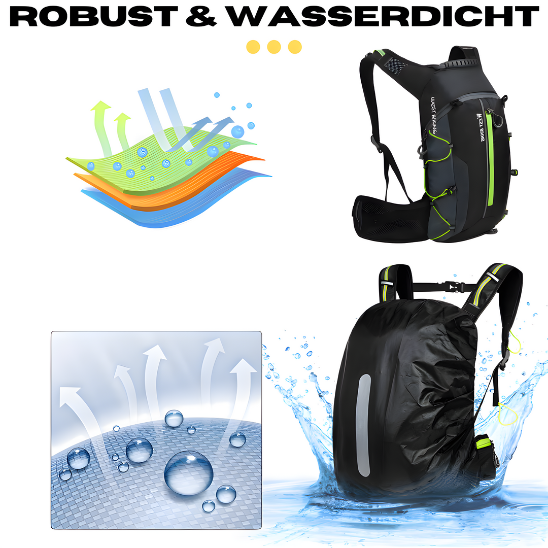 Wandelaar met de ademende multifunctionele hydratatierugzak op een bergpad.