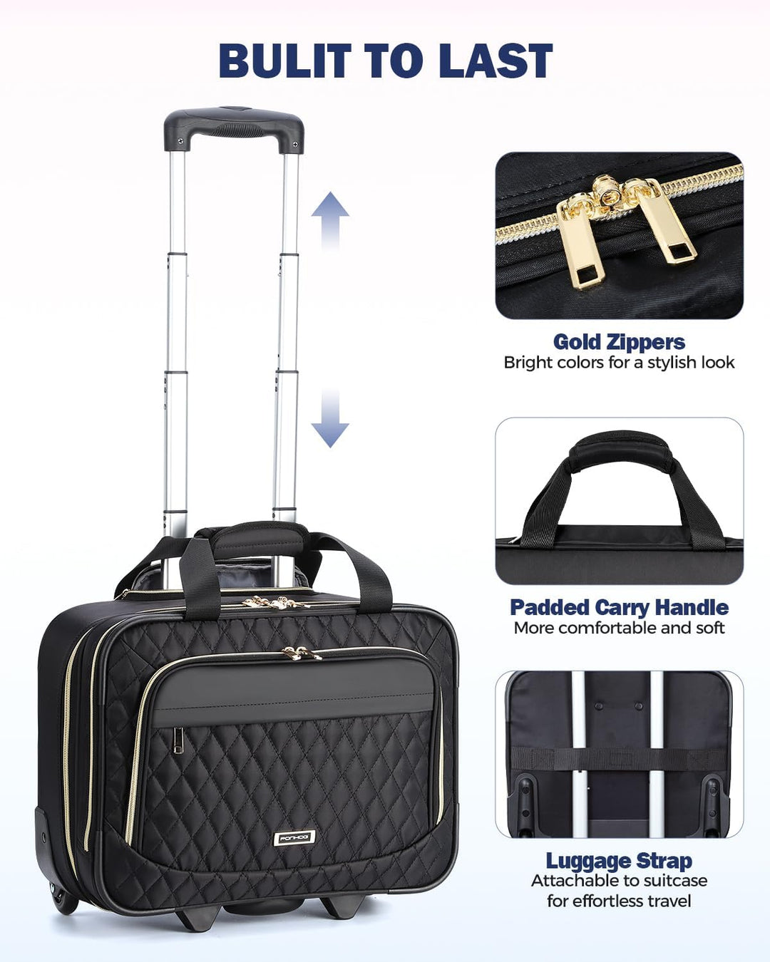 Compacte unisex laptoptas op wieltjes, geschikt als handbagage en reistas voor 15.6 inch laptops.