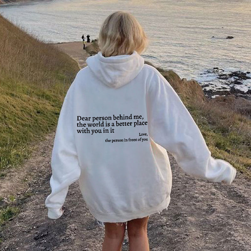 Unisex 'Lieve Persoon Achter Mij' hoodie. Comfortabele sweatshirt met positieve boodschap. Perfecte casual kleding.