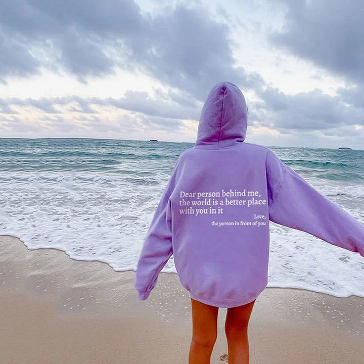 Stijlvolle unisex sweatshirt met de inspirerende 'Lieve Persoon Achter Mij' print. Jouw dagelijkse mode-statement.