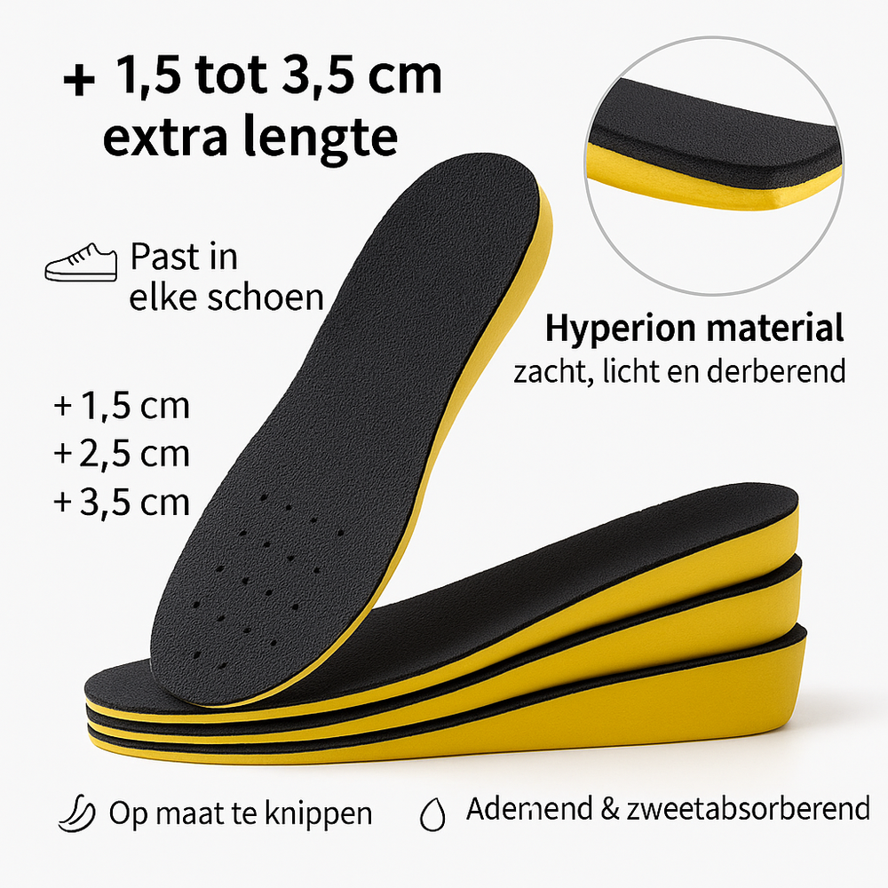 Zachte siliconen inlegzolen die onzichtbaar je lengte verhogen en zorgen voor ultiem voetcomfort.