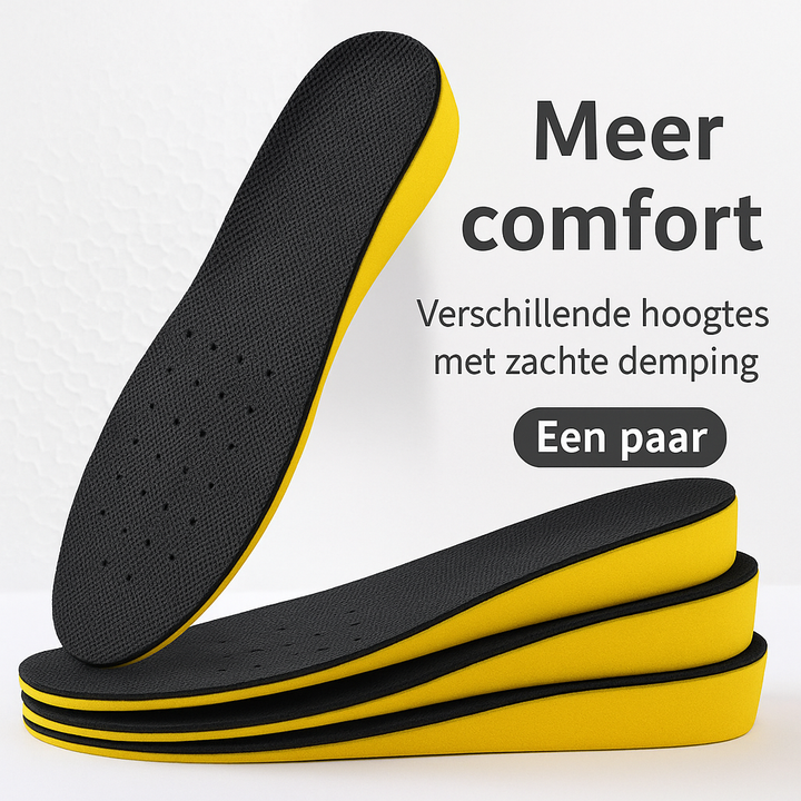 Verhoger inlegzolen voor heren en dames; onzichtbaar je lengte verhogen en je zelfvertrouwen boosten.