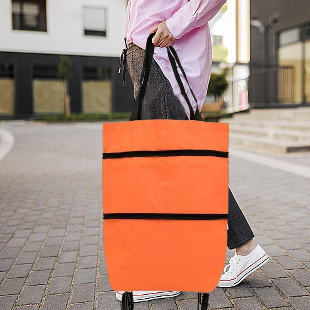 Compact opvouwbare boodschappenkar met wielen, overal mee naartoe te nemen.