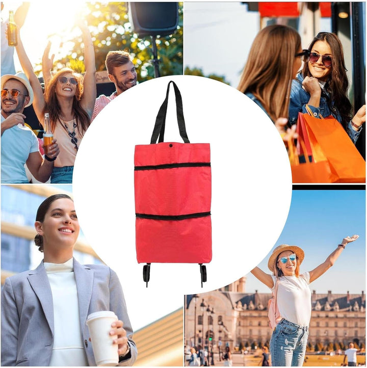 Grote capaciteit groene wieltas met wielen en trekhandvat, handig voor transport.