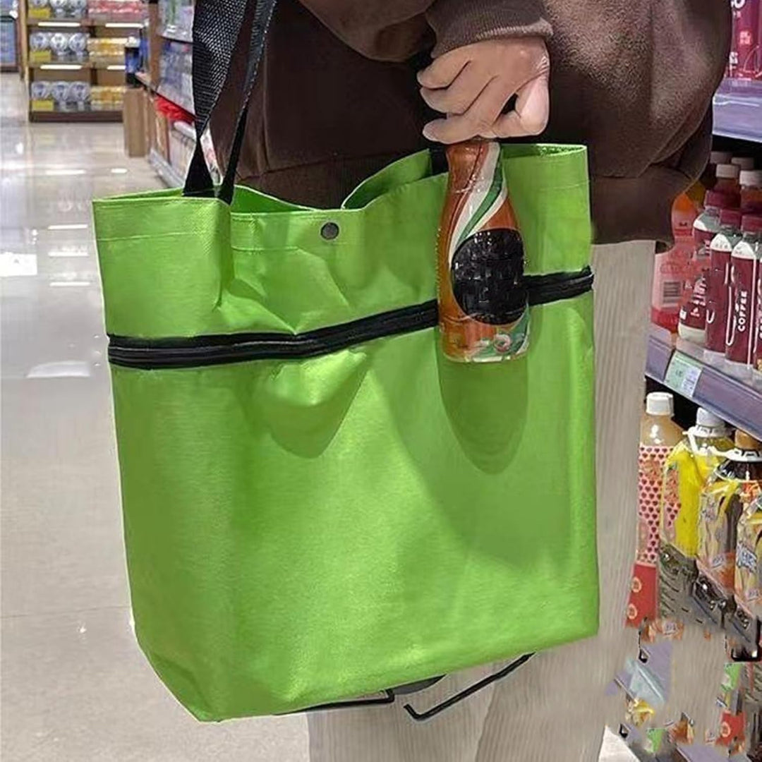 Rode opvouwbare trolleytas, snelle ombouw van schoudertas naar wieltas.