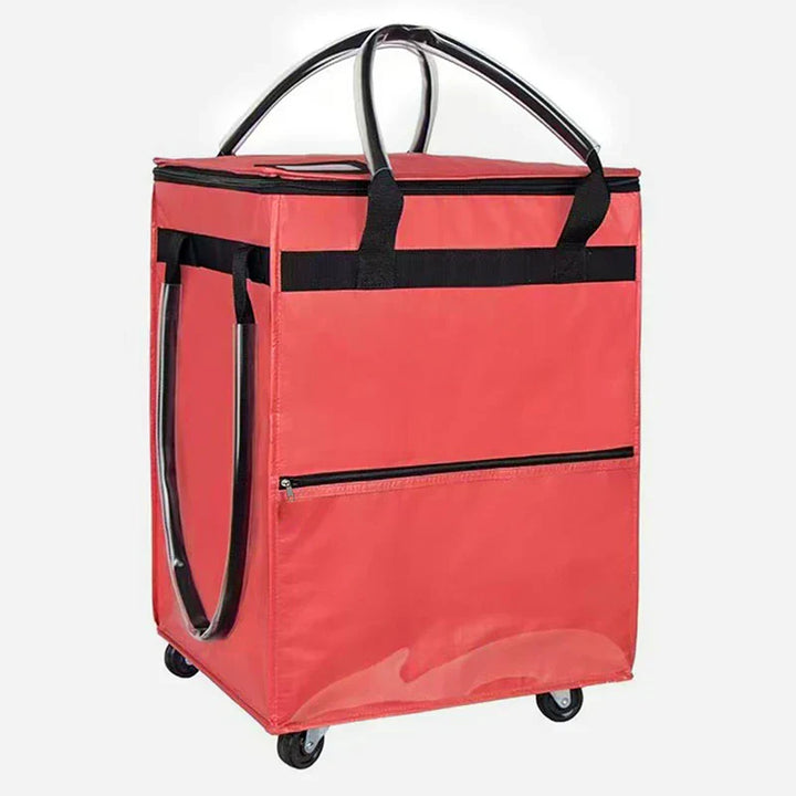 Detail van de soepele wielen en het slimme opvouwmechanisme van de opvouwbare trolley boodschappentas.