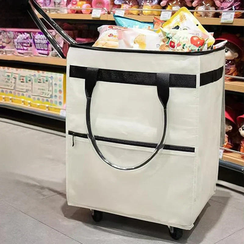 Duurzame opvouwbare trolley boodschappentas met stevige wielen; ideaal voor zware boodschappen.