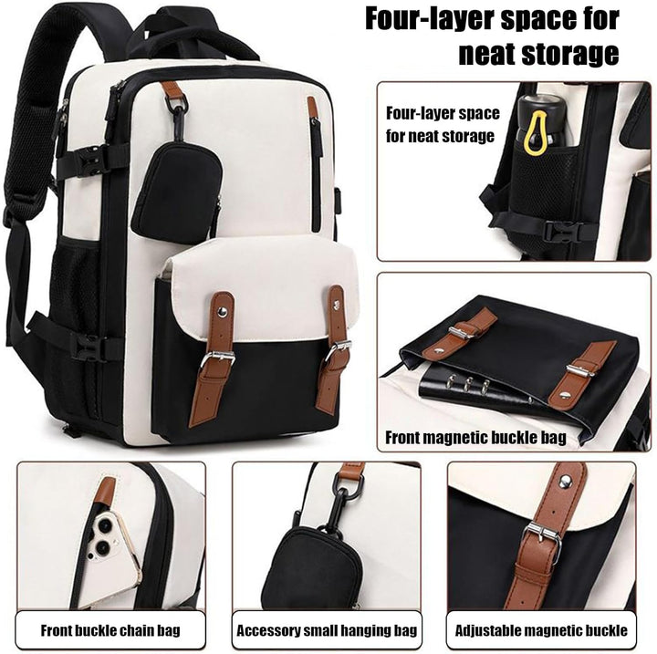 Comfortabele reisrugzak: Een persoon draagt de Elorio rugzak, toont ergonomische schouderbanden en rugpaneel.