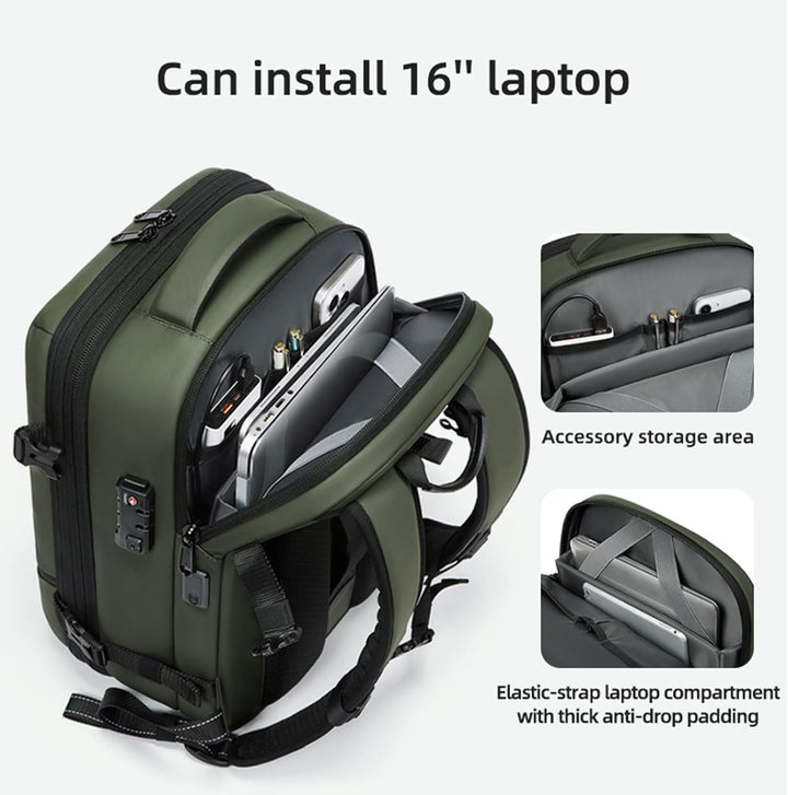Uitbreidbare weekendtas, waterdicht en unisex. Met vacuümcompressie voor compacte reisbagage.