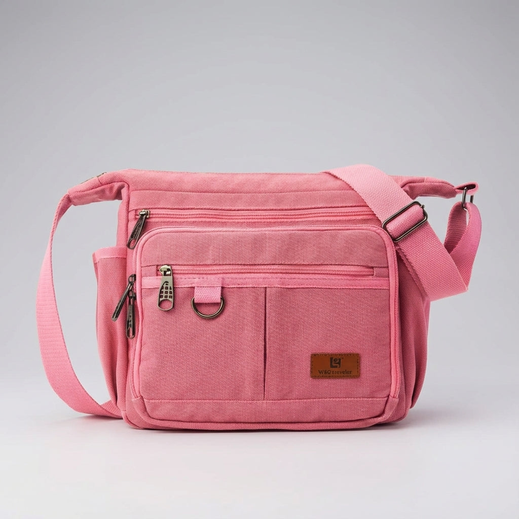 Moderne unisex messenger tas van canvas met georganiseerde binnenvakken en RFID beveiliging.