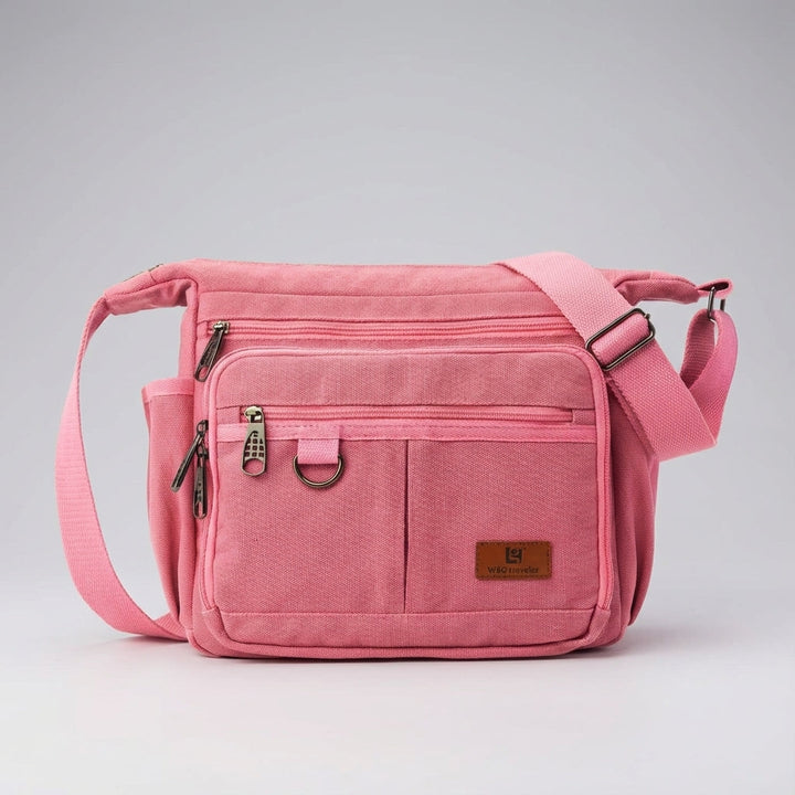 Moderne unisex messenger tas van canvas met georganiseerde binnenvakken en RFID beveiliging.