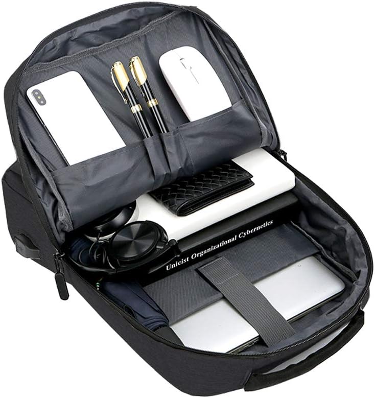 Slimme rugzak met geïntegreerde USB-poort voor het opladen van apparaten onderweg, in modern grijs of zwart.