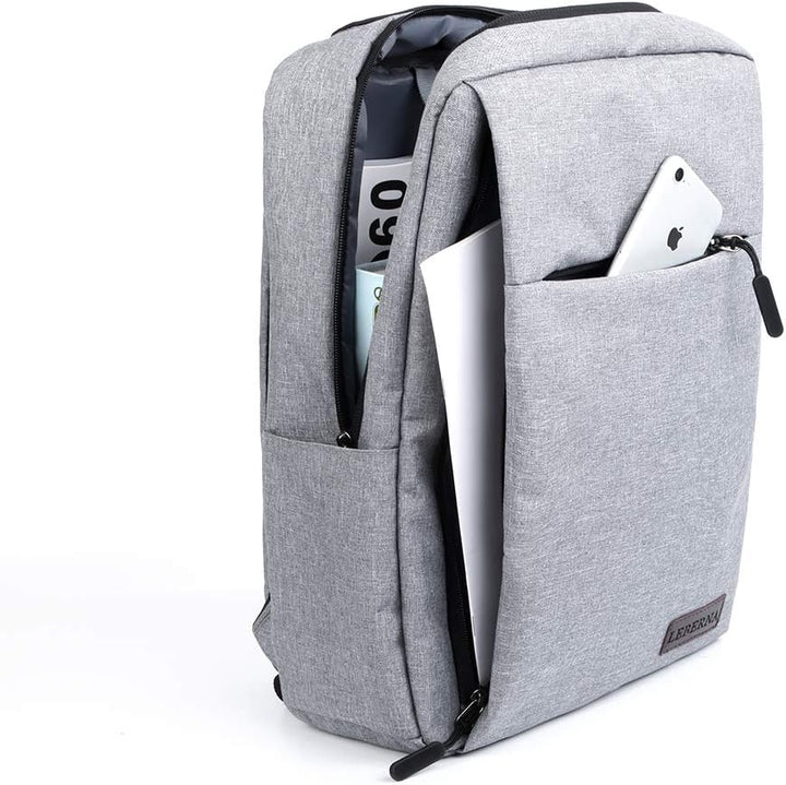Zwarte waterdichte laptoprugzak met USB-poort, ideaal voor school, werk of reizen; georganiseerde vakken voor accessoires.