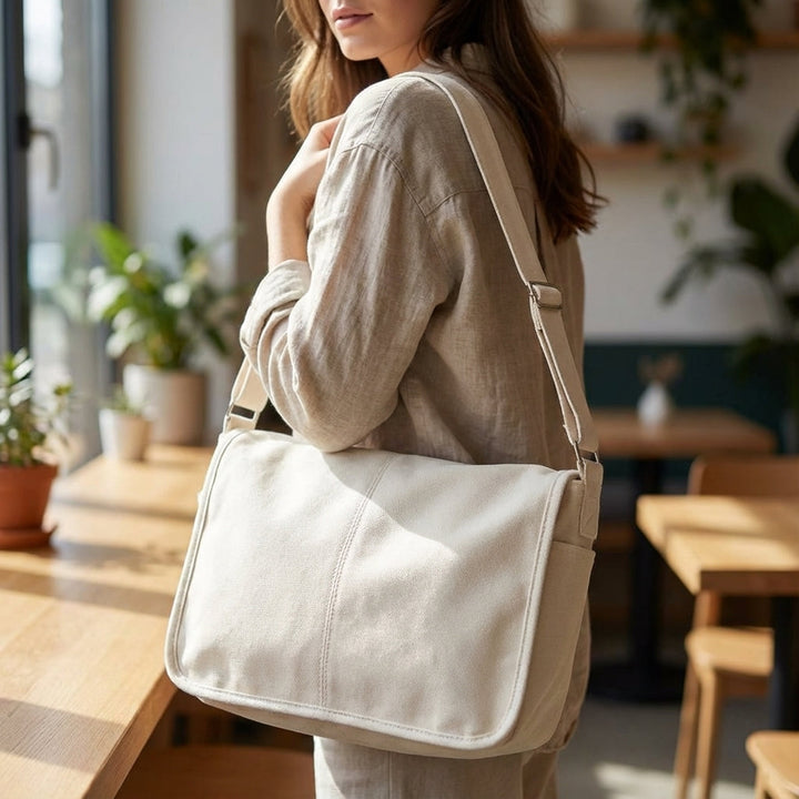 Unisex stevige canvas schoudertas voor dagelijks gebruik. Ideaal als werktas, studententas of messengerbag. Duurzaam.