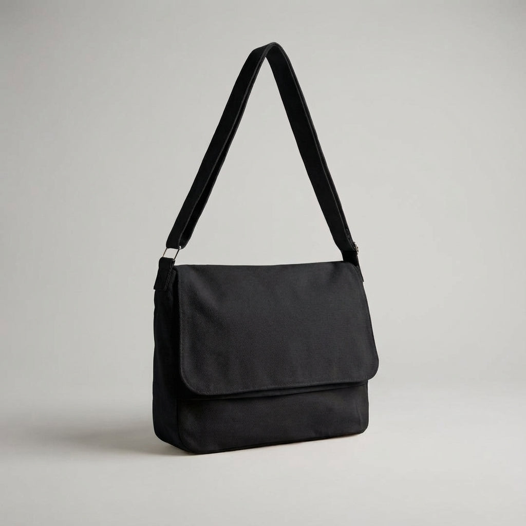 Praktische stevige canvas schoudertas, geschikt als studententas of werktas. Comfortabel en duurzaam unisex ontwerp.