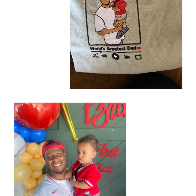 Veelzijdig unisex kledingstuk met geborduurde persoonlijke foto. Geschikt als T-shirt, sweatshirt of hoodie.