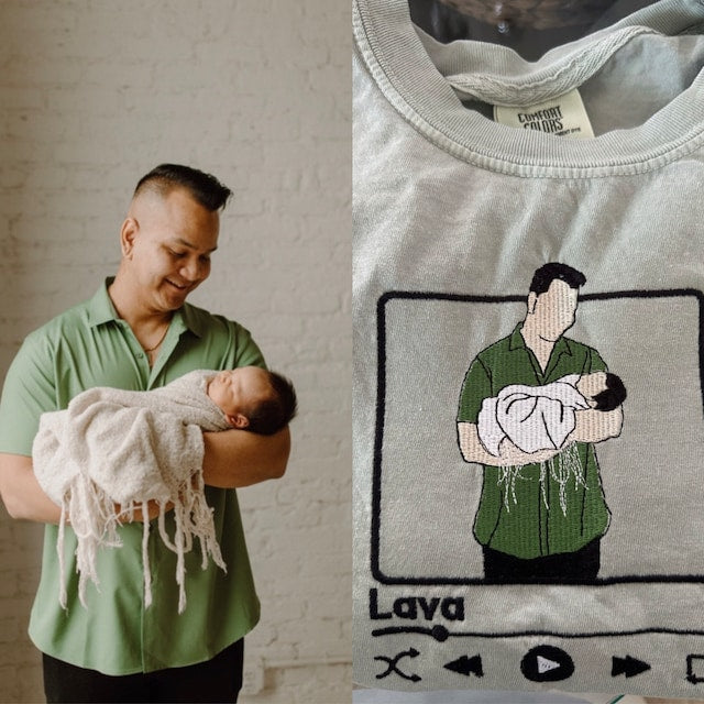 Comfortabel unisex sweatshirt met unieke geborduurde foto, perfect voor Vaderdag of een verjaardagscadeau.