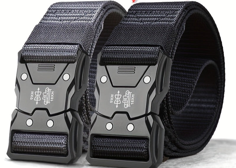 Veelzijdige nylon gesp riem, tactisch en verstelbaar. Unisex ontwerp, geschikt voor dames en heren, duurzaam.
