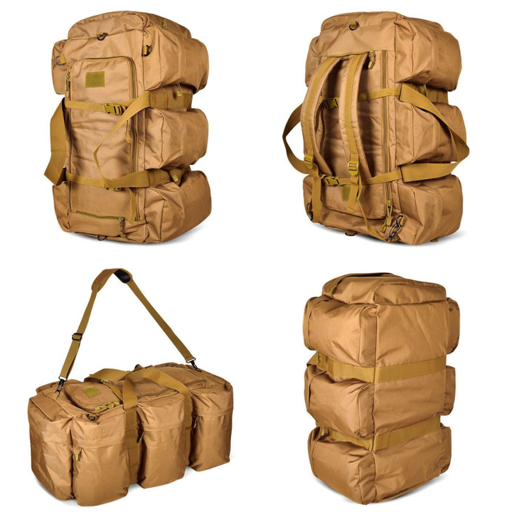 Unisex TactiCarry kampeertas gedragen, comfortabel en praktisch voor reizen en avontuurlijke trips.