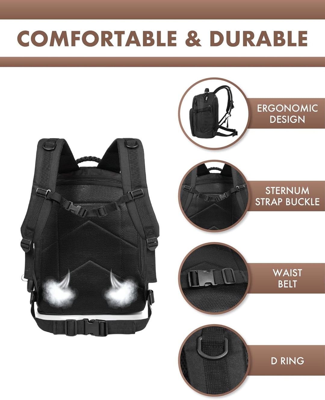 Veelzijdige unisex 35L outdoor rugzak, geschikt voor alle avonturiers, wandelen, kamperen en dagelijks gebruik.