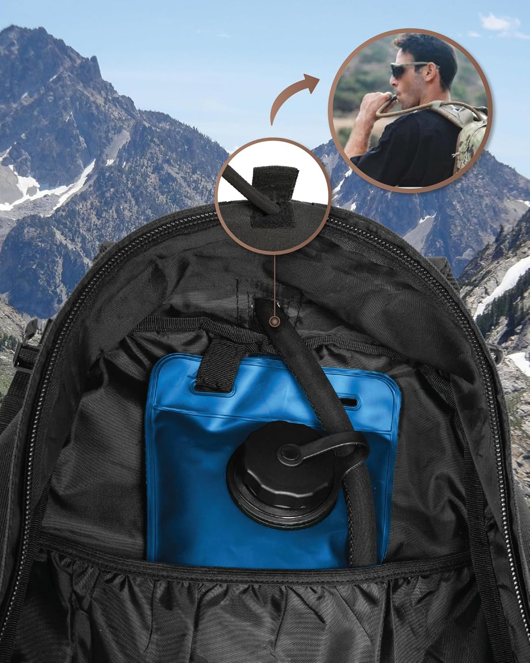 35L Molle rugzak met compressiebanden, stabiliseert lading voor comfortabel wandelen, reizen en kamperen.