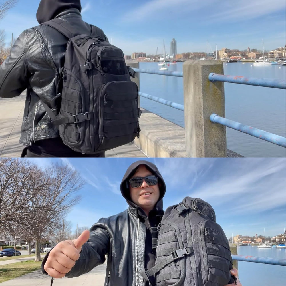 Stevige 35L tactische rugzak met Molle webbing, ideaal voor kamperen, reizen en militaire stijl.