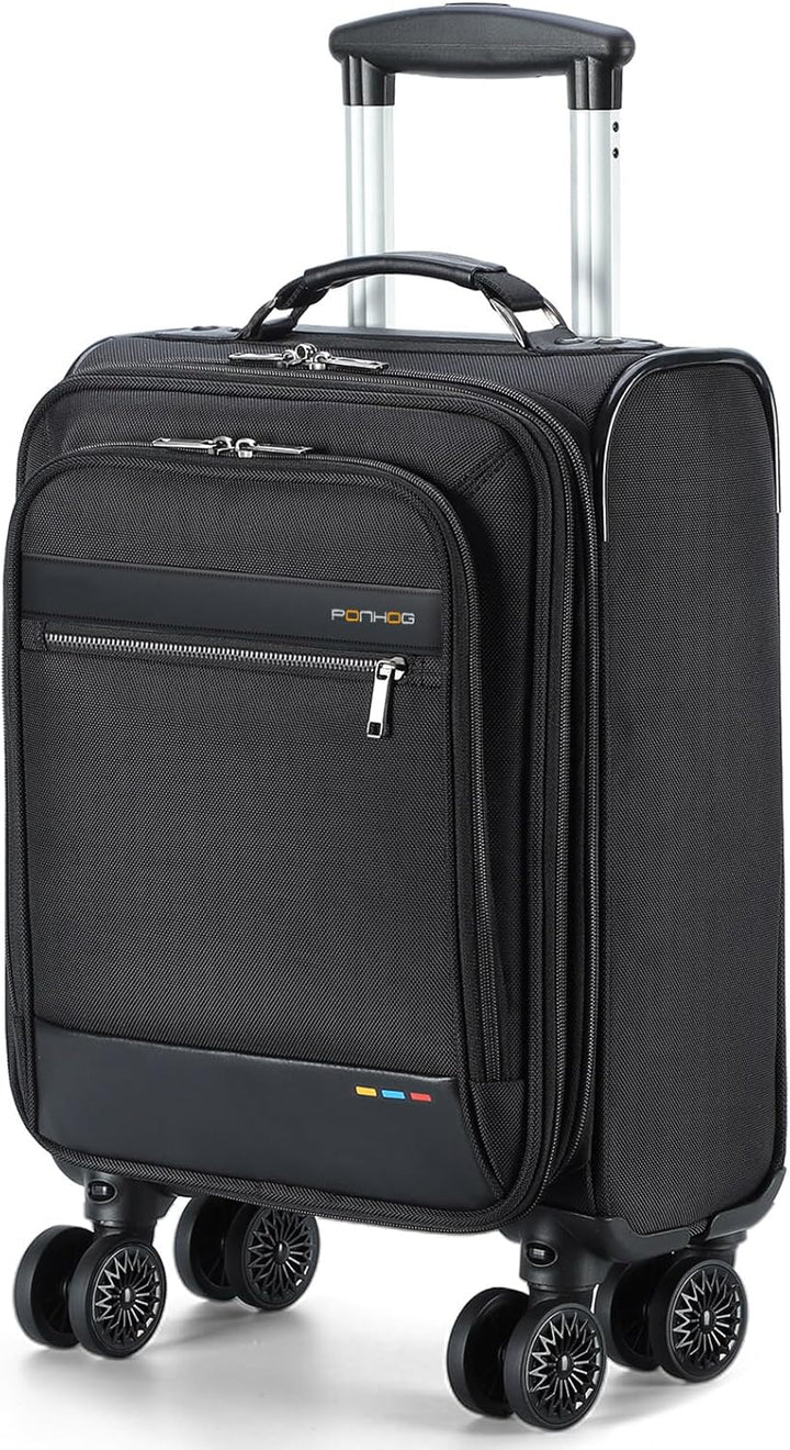 Unisex uitbreidbare handbagage koffer met soepele spinner wielen, ideaal voor korte reizen.