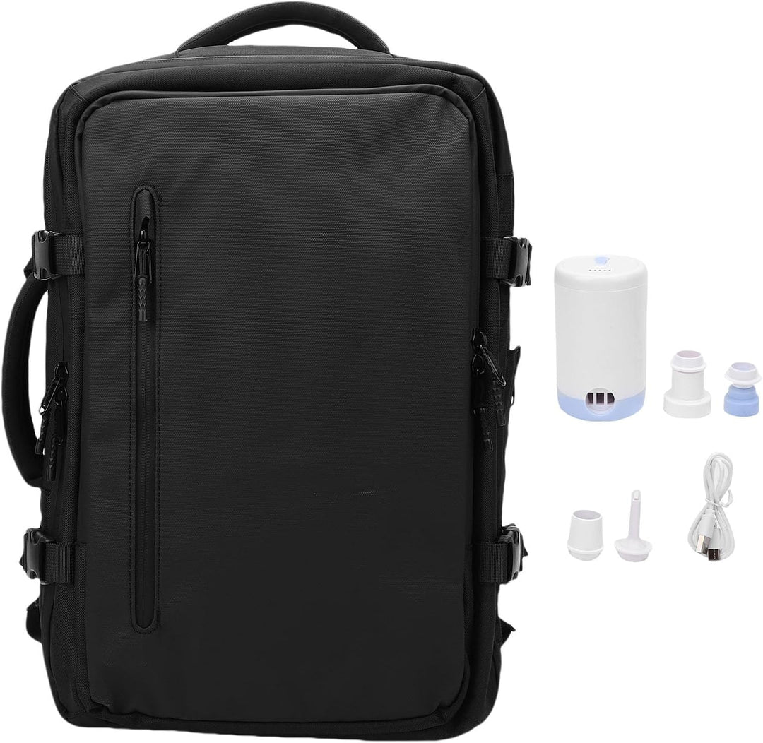 Unisex uitschuifbare vacuüm reisrugzak (56-75L) met compressiepomp. Ideaal voor georganiseerd reizen.