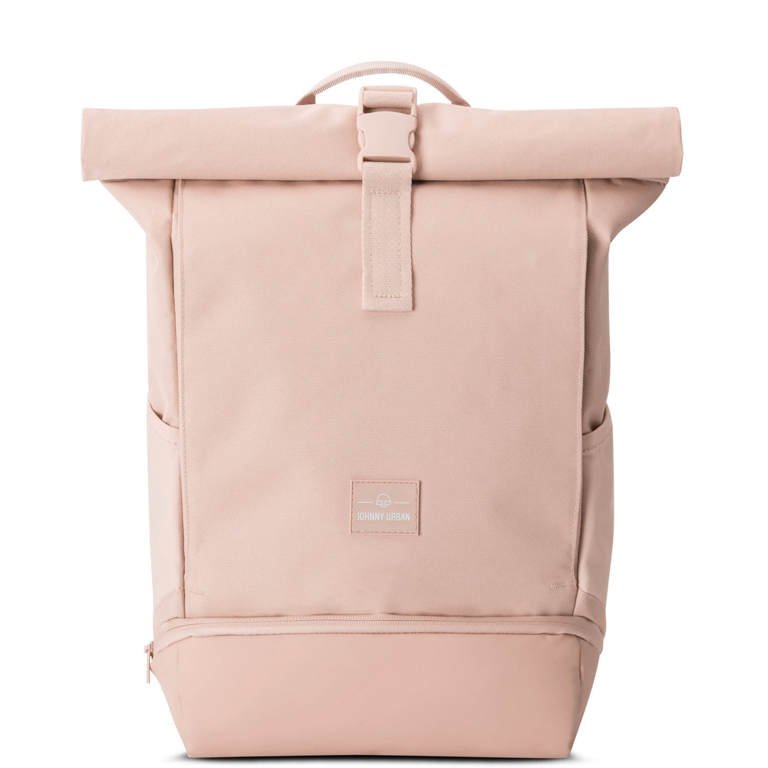 Ergonomische UrbanFlow rolltop rugzak, comfortabel voor lange dagen.
