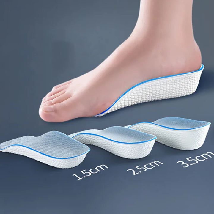 Unisex verhogende inlegzolen met orthopedische voetboogondersteuning voor comfort en houdingscorrectie.