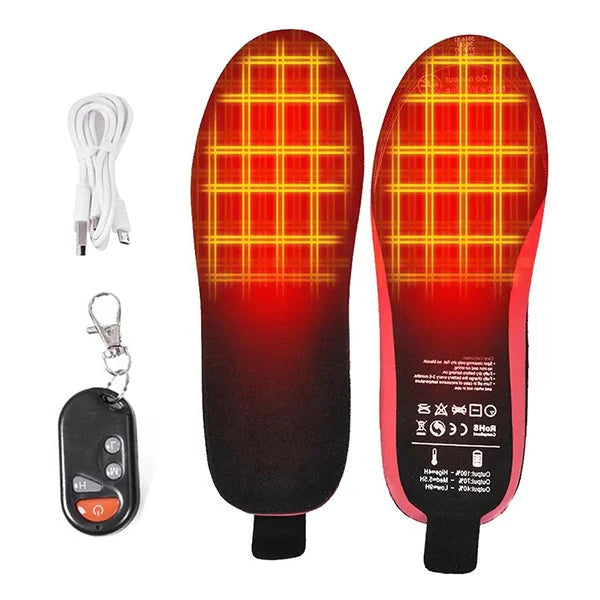 Oplaadbare elektrische inlegzolen voor schoenen, met afstandsbediening voor instelbare warmte; perfect voor wintercomfort.
