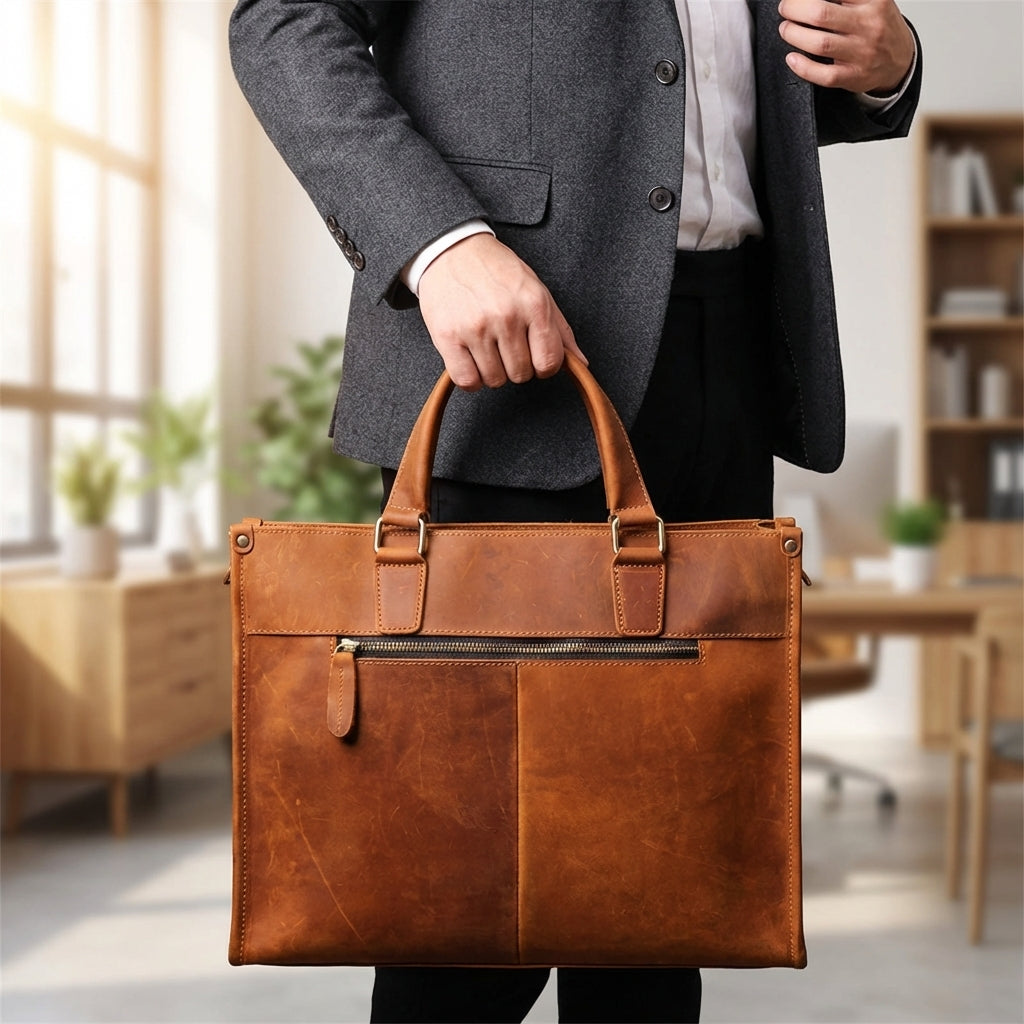 Unisex vintage leren laptoptas van Leatherlyst, perfect voor zakelijk gebruik of reizen met stijl en organisatie.