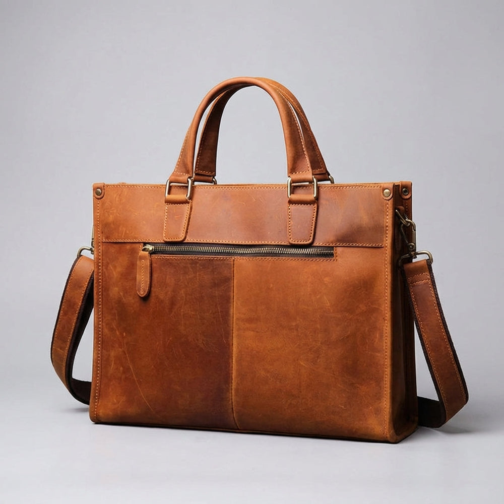 Stijlvolle unisex vintage aktetas & werktas met ruime organisatie, ideaal als leren schoudertas voor kantoor.